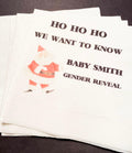 Christmas Gender Reveal Ho Ho Ho We Want To Know He or She Santa Winter December Baby Reveal Personalized Cocktail Napkins, Set of 25