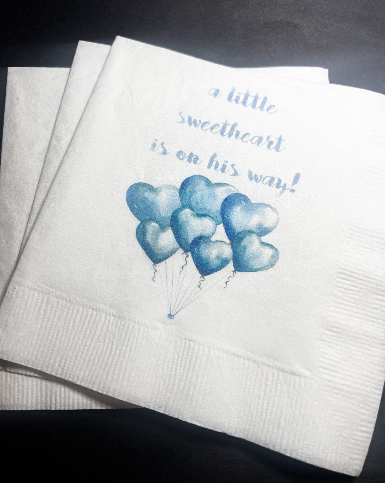 A Little Sweetheart is on His Way Baby Shower Heart Valentines Boy Baby Shower Cocktail, Luncheon or Dinner Napkins Set of 25