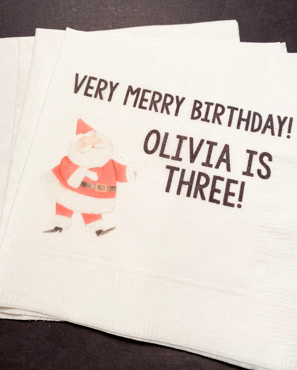 Merry Birthday December Christmas Santa Birthday Very Merry Personalized Cocktail, Luncheon or Dinner Napkins Set of 25