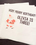Merry Birthday December Christmas Santa Birthday Very Merry Personalized Cocktail, Luncheon or Dinner Napkins Set of 25