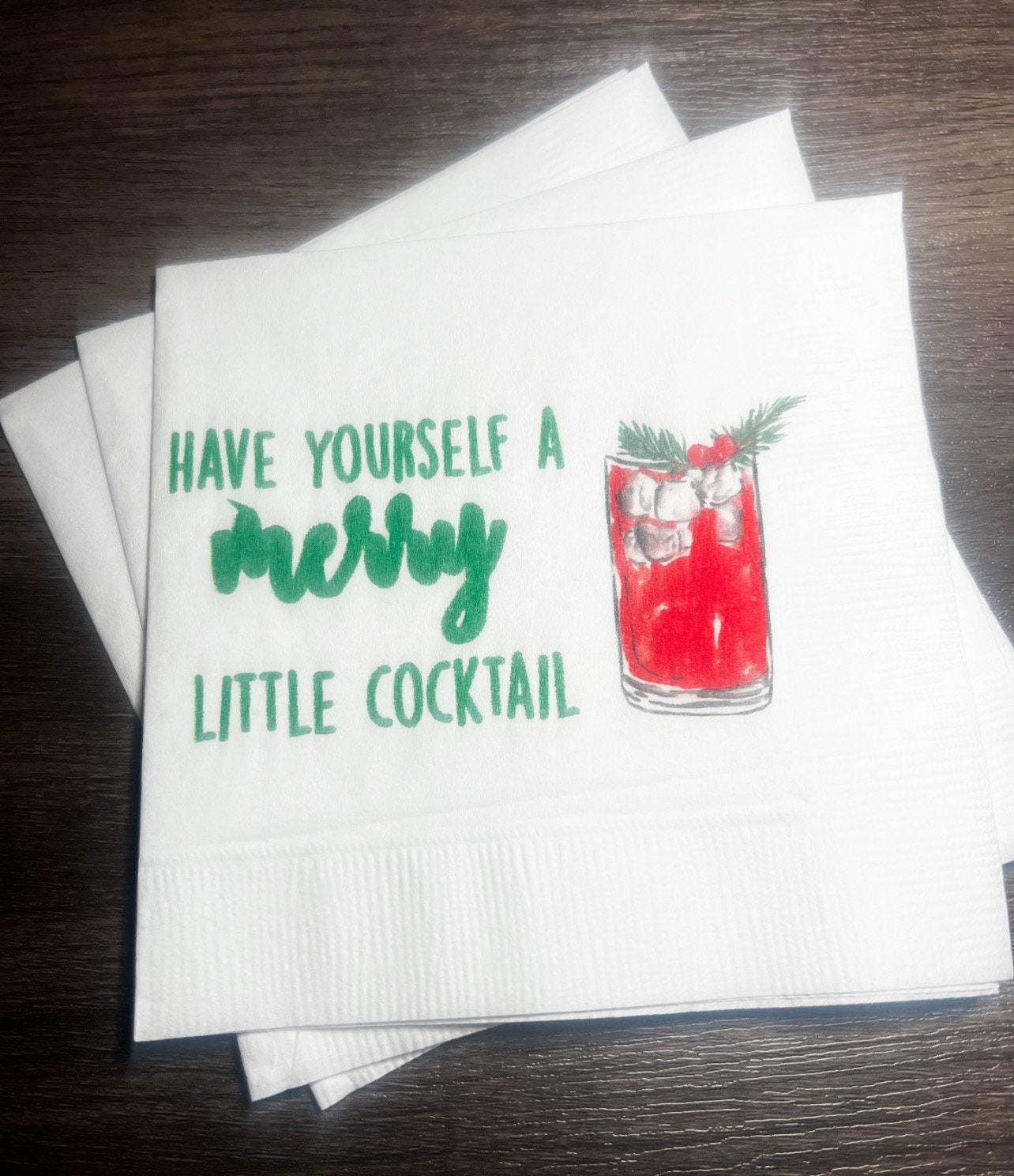 Merry Little Cocktail Eat Drink Be Merry Funny Christmas Girls Holiday Cocktail Party Cocktail, Luncheon or Dinner Napkins Set of 25