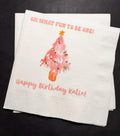 Oh What Fun First Birthday Party Winter Christmas  December Pink Christmas Tree Personalized Cocktail, Luncheon or Dinner Napkins Set of 25