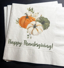 Load image into Gallery viewer, Thanksgiving Give Thanks Pumpkin Thanksgiving Table Cocktail, Luncheon or Dinner Napkins Set of 25

