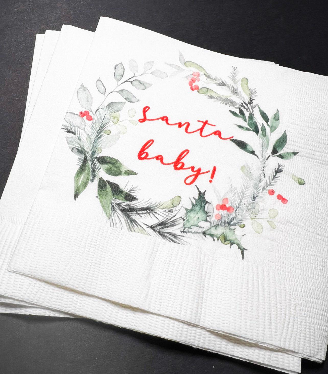 Santa Baby Christmas Baby Shower Santa Baby Gender Reveal Christmas Reveal December Gender Reveal Cocktail or Luncheon Napkins, Set of 25