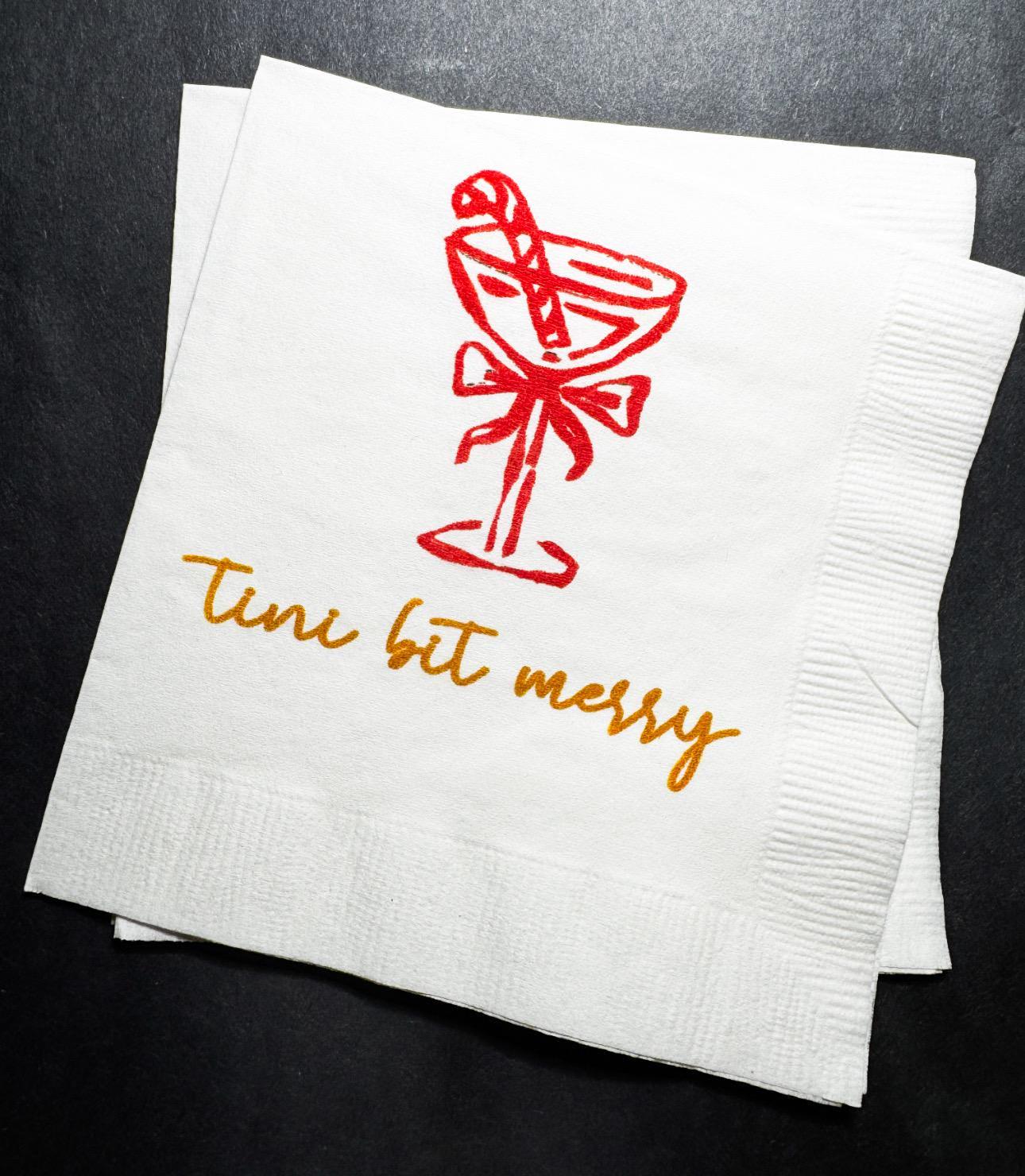 Tini Bit Merry Holiday Martini Christmas Party Jingle & Mingle Friendsmas Holiday Party Cocktail Luncheon or Dinner Napkins Set of 25