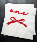 Red Bow 1st Birthday Christmas Pink Red December One Birthday Happy Birthday Christmas Cocktail, Luncheon or Dinner Napkins Set of 25
