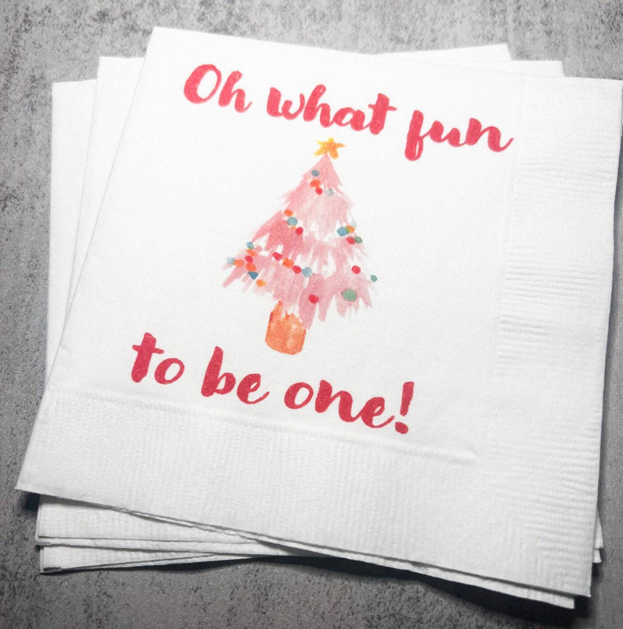 Oh What Fun First Birthday Party Baby Shower Winter Christmas December Cocktail, Luncheon or Dinner Napkins Set of 25