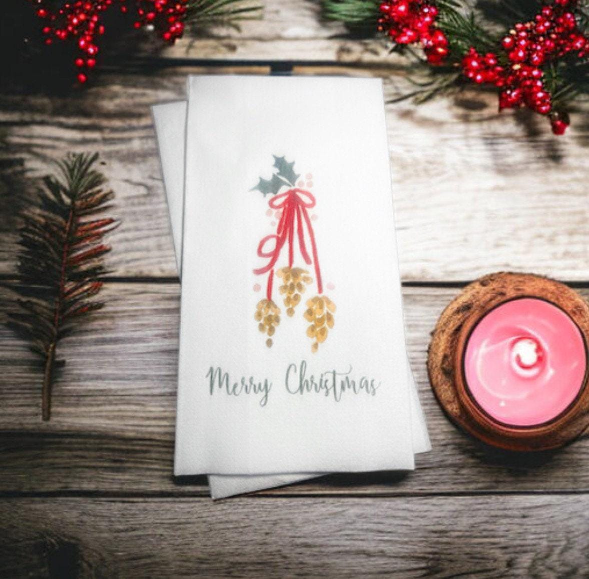 Christmas Guest Towels Linen Feel Ultra Ply White Disposable Towel Dinner Napkin Holiday Christmas Paper Hand Towels, Set of 20