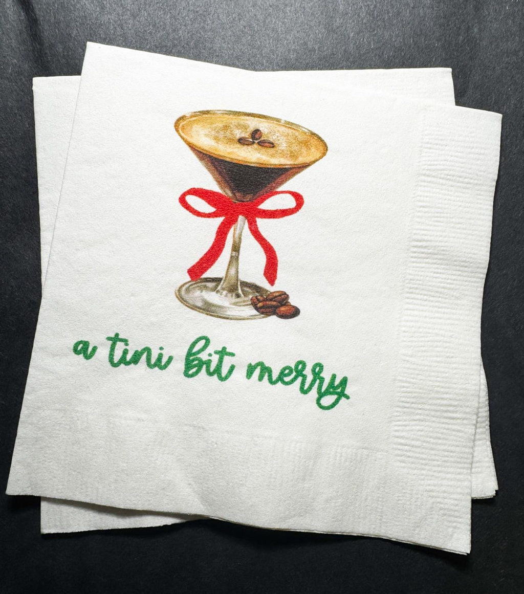 Tini Bit Merry Red Bow Espresso Martini Christmas Party Friendsmas Holiday Cocktail Party Cocktail Luncheon or Dinner Napkins Set of 25