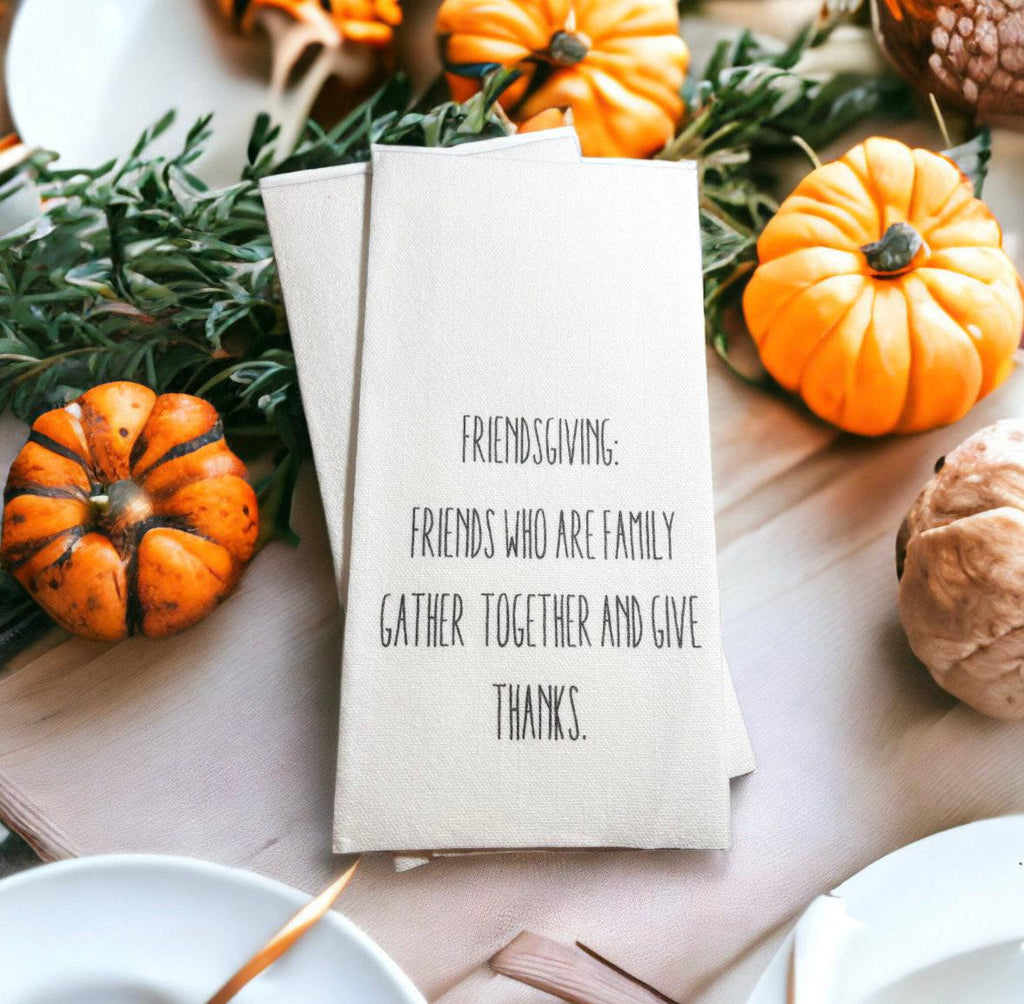 Friendsgiving Guest Towels Linen Feel Ultra Ply White Disposable Towel Dinner Napkin Friendsgiving Thanksgiving Paper Hand Towels, Set of 20