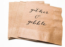 Load image into Gallery viewer, Thanksgiving Friendsgiving Gather &amp; Gobble Kraft Cocktail or Dinner Napkins, Set of 25
