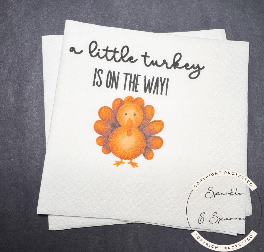 A Little Turkey is on the Way Thanksgiving Baby Shower Fall Turkey Baby Shower Cocktail, Luncheon or Dinner Napkins Set of 25