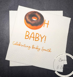 Donut Baby Shower Oh Baby Donut Baby Shower Brunch Donuts and Diapers Personalized Cocktail, Luncheon or Dinner Napkins Set of 25