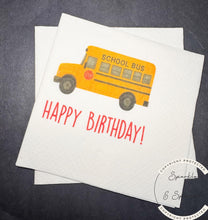 Load image into Gallery viewer, Bus Birthday Yellow Bus theme Wheels Bus Toddler 2nd Birthday Two Bus Birthday Party Cocktail, Luncheon or Dinner Napkins Set of 25
