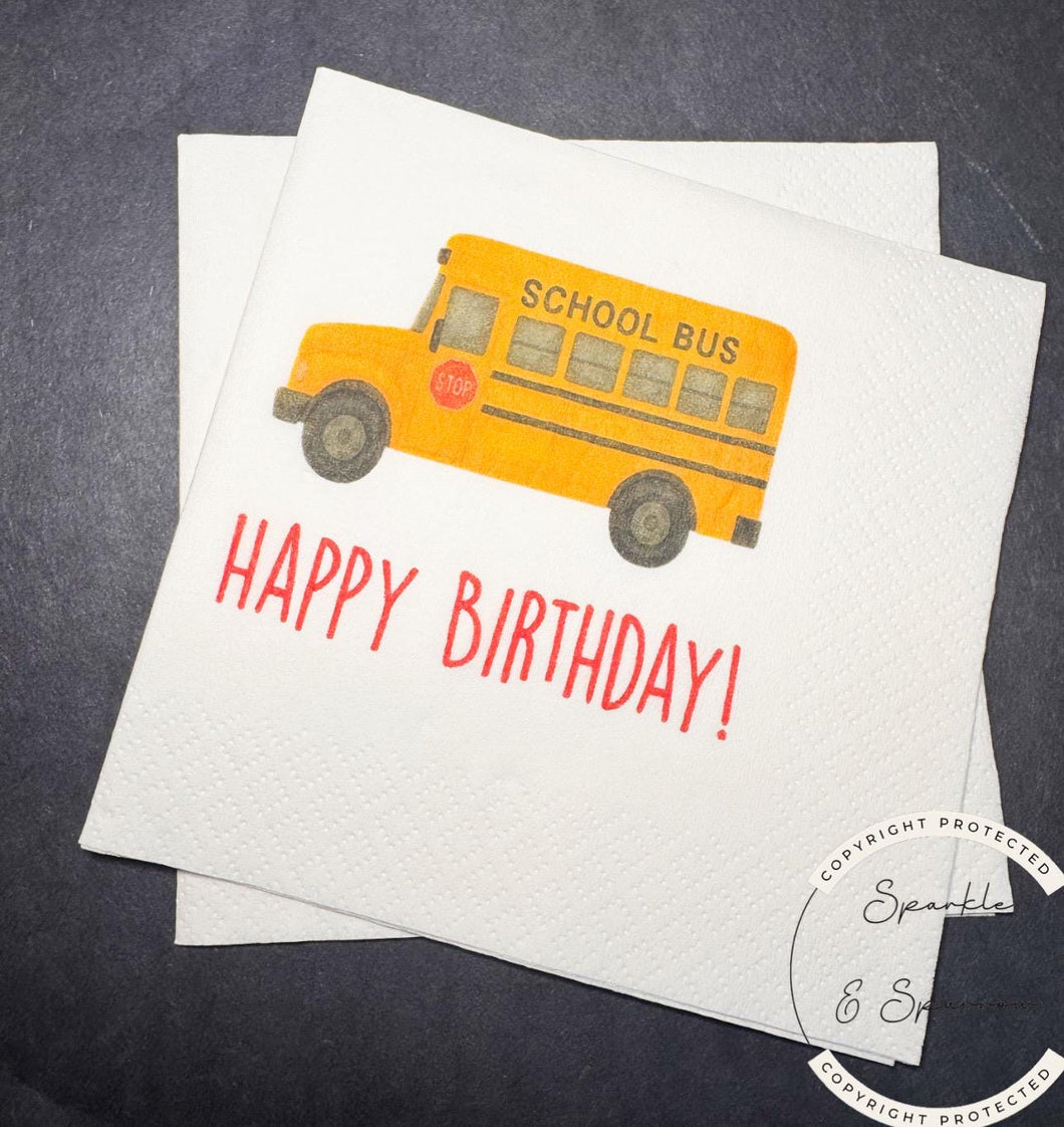 Bus Birthday Yellow Bus theme Wheels Bus Toddler 2nd Birthday Two Bus Birthday Party Cocktail, Luncheon or Dinner Napkins Set of 25