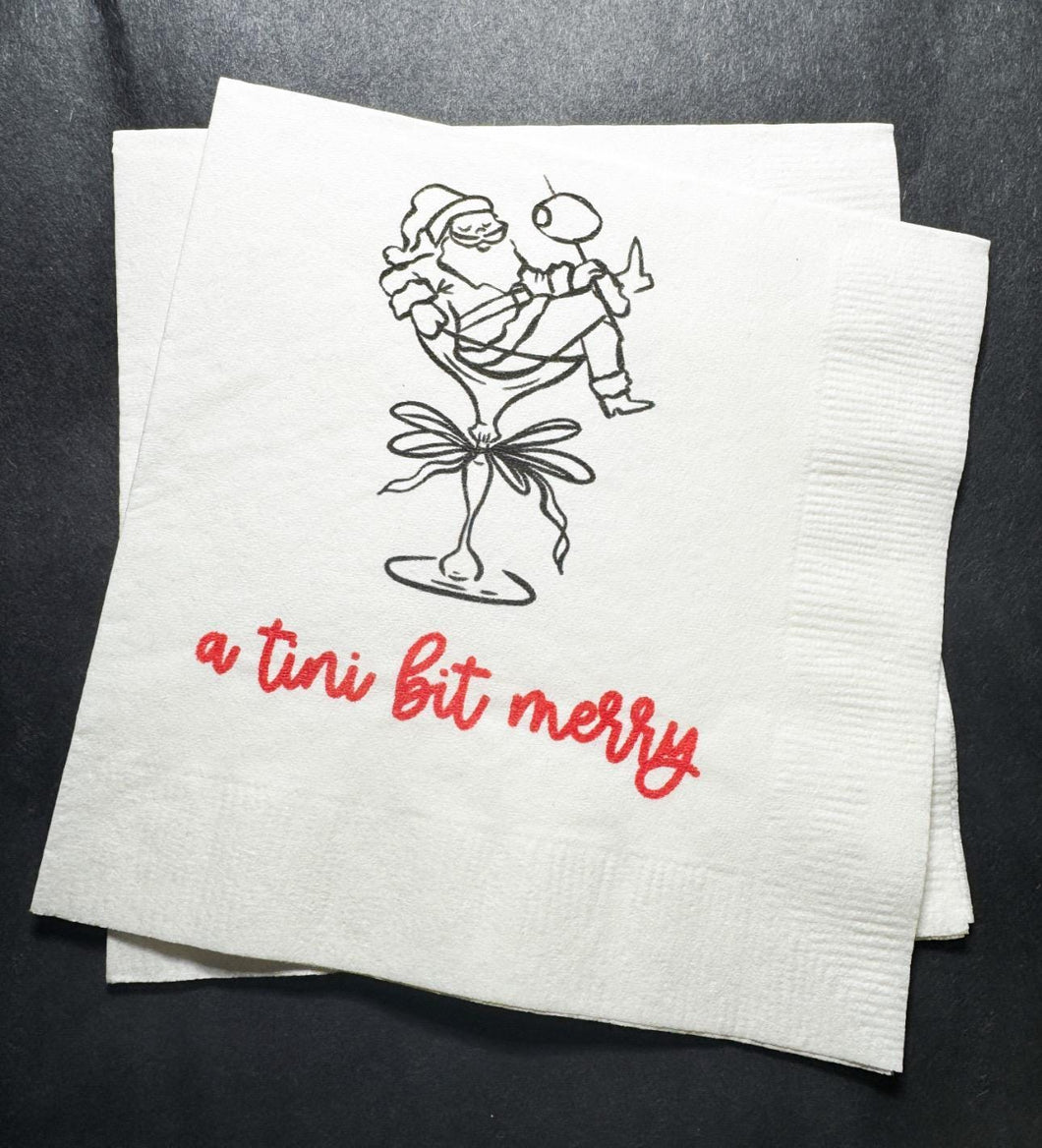Tini Bit Merry Santa Martini Christmas Party Jingle & Mingle Friendsmas Holiday Cocktail Party Cocktail Luncheon or Dinner Napkins Set of 25