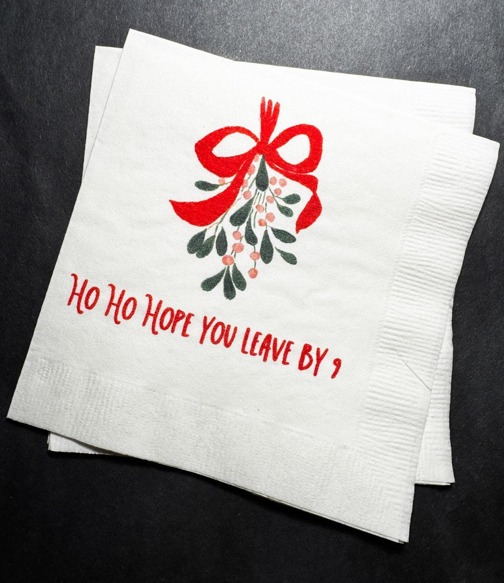 Red Bow Ho Ho Hope you Leave by 9 Tini Bit Merry Christmas Party Friendsmas Holiday Party Cocktail Luncheon or Dinner Napkins Set of 25