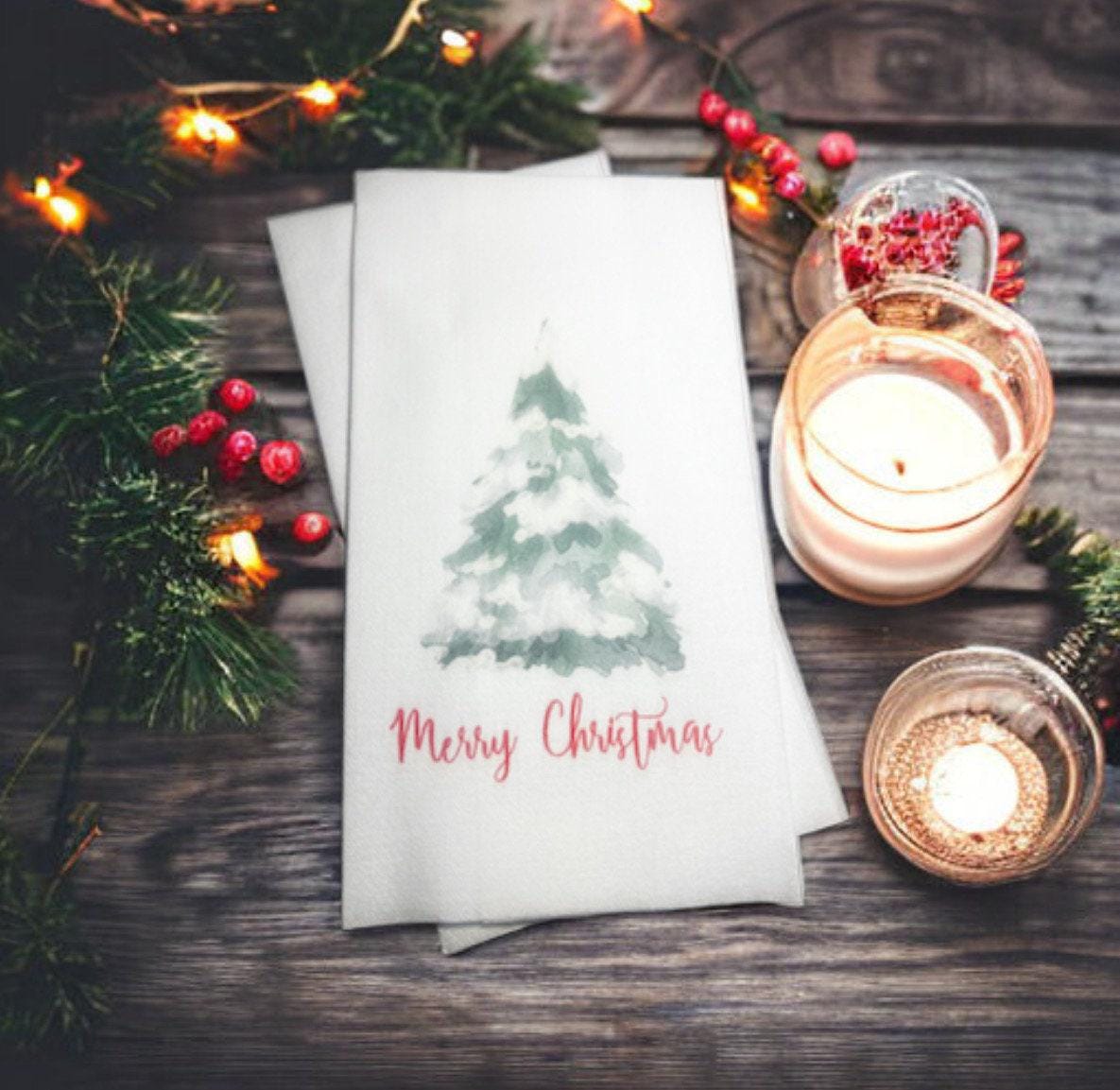 Christmas Guest Towels Linen Feel Ultra Ply White Disposable Towel Dinner Napkin Holiday Christmas Paper Hand Towels, Set of 20