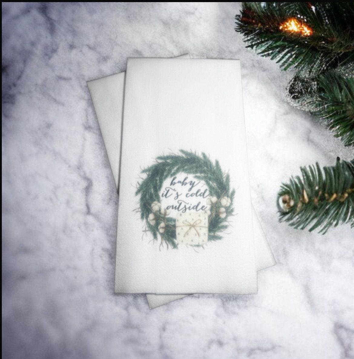 Christmas Guest Towels Linen Feel Ultra Ply White Disposable Towel Dinner Napkin Holiday Christmas Paper Hand Towels, Set of 20