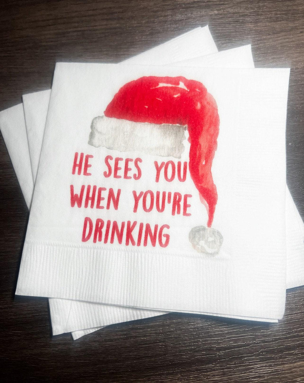 He Sees You When You’re Drinking Eat Drink Be Merry Funny Christmas Party Holiday Girls Party Cocktail, Luncheon or Dinner Napkins Set of 25