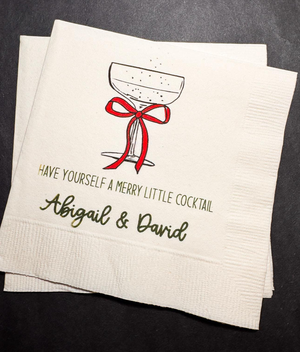 Merry Little Cocktail Tis the Season to be Married Christmas Engagement Party Wedding Cocktail, Luncheon or Dinner Napkins Set of 25