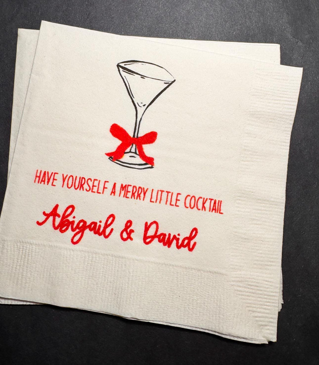 Merry Little Cocktail Tis the Season to be Married Christmas Engagement Party Wedding Cocktail, Luncheon or Dinner Napkins Set of 25