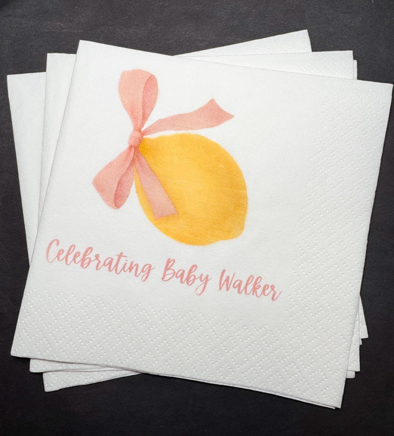 Ciao Baby Lemon Oh Baby Pink Bow Italian Baby Shower Summer Lemon Pink Bow Baby Personalized Cocktail, Luncheon or Dinner Napkins Set of 25