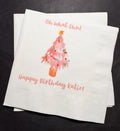 Oh What Fun First Birthday Party Winter Christmas  December Pink Christmas Tree Personalized Cocktail, Luncheon or Dinner Napkins Set of 25
