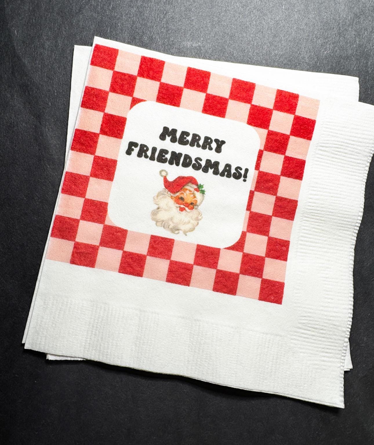 Merry Friendsmas Christmas Party Very Merry Friendsmas Vintage Santa Funny Christmas Cocktail, Luncheon or Dinner Napkins Set of 25