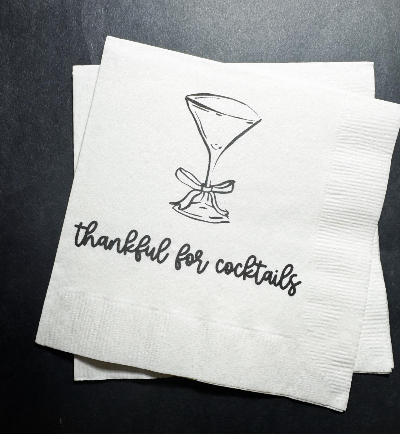 Friendsgiving Thankful for Cocktails Thanksgiving Holiday Party Funny Friendsgiving Cocktail, Luncheon or Dinner Napkins Set of 25