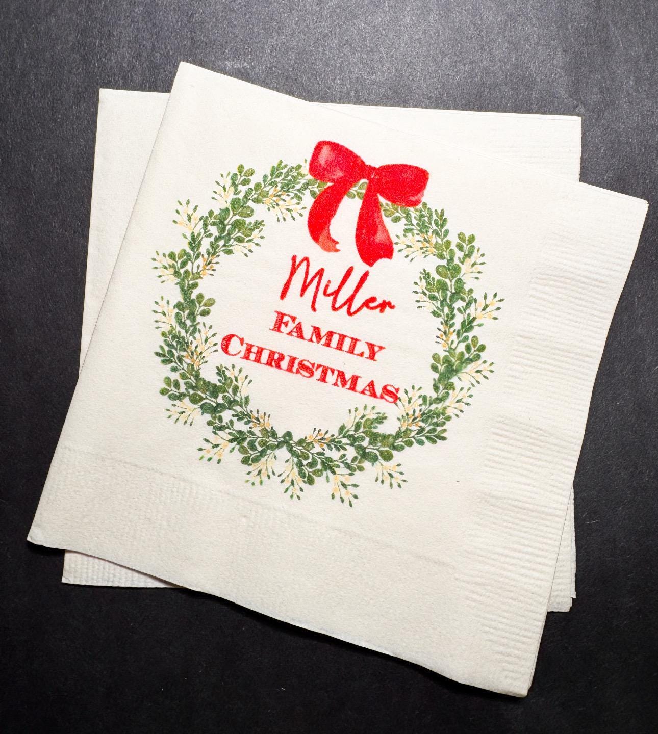 Christmas Red Bow Family Christmas Party Gathering Holiday Party Christmas Eve Personalized Cocktail, Luncheon or Dinner Napkins Set of 25