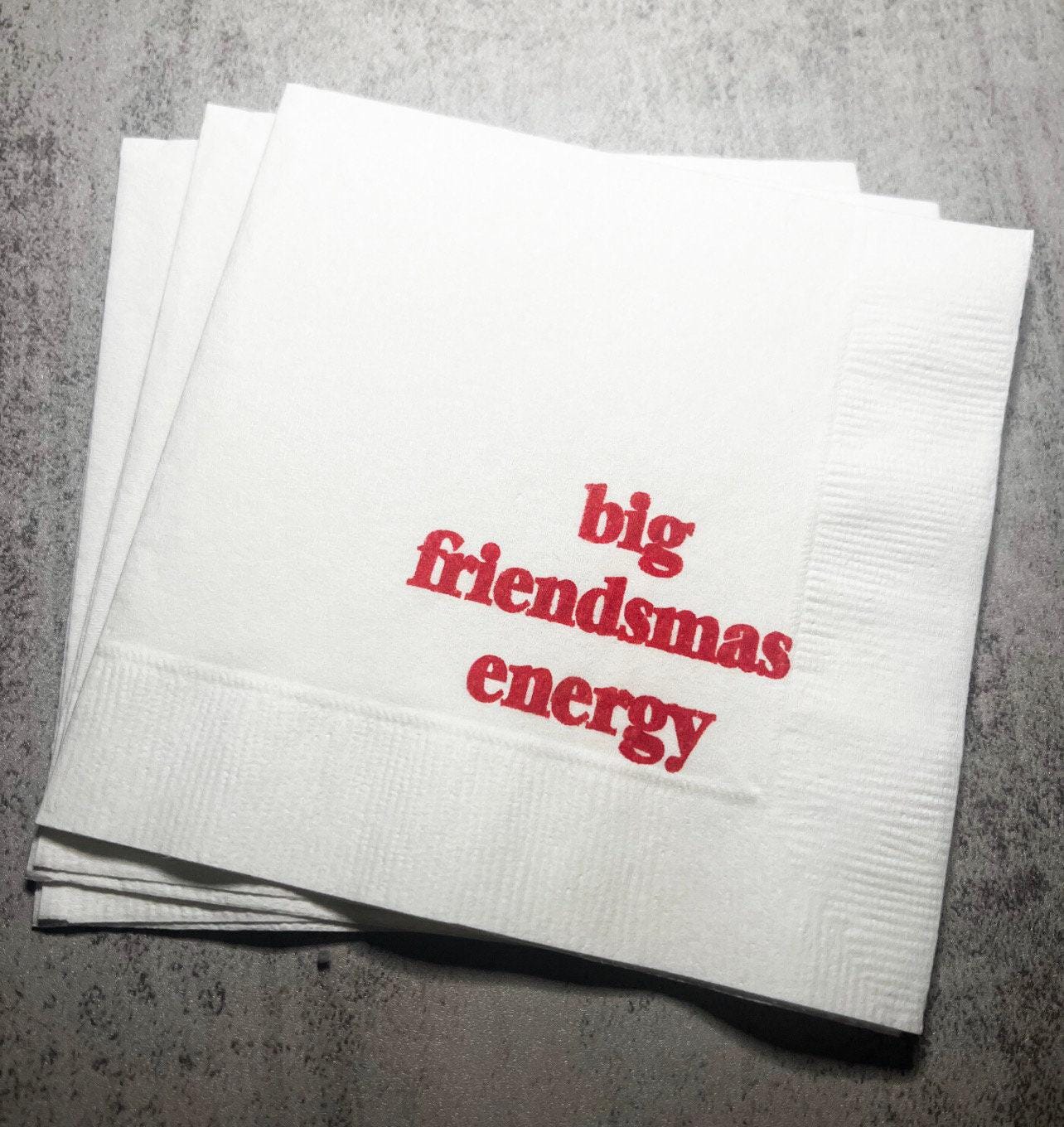 Friendsmas Christmas Party Very Merry Friendsmas It’s giving Friendsmas Funny Christmas Cocktail, Luncheon or Dinner Napkins Set of 25