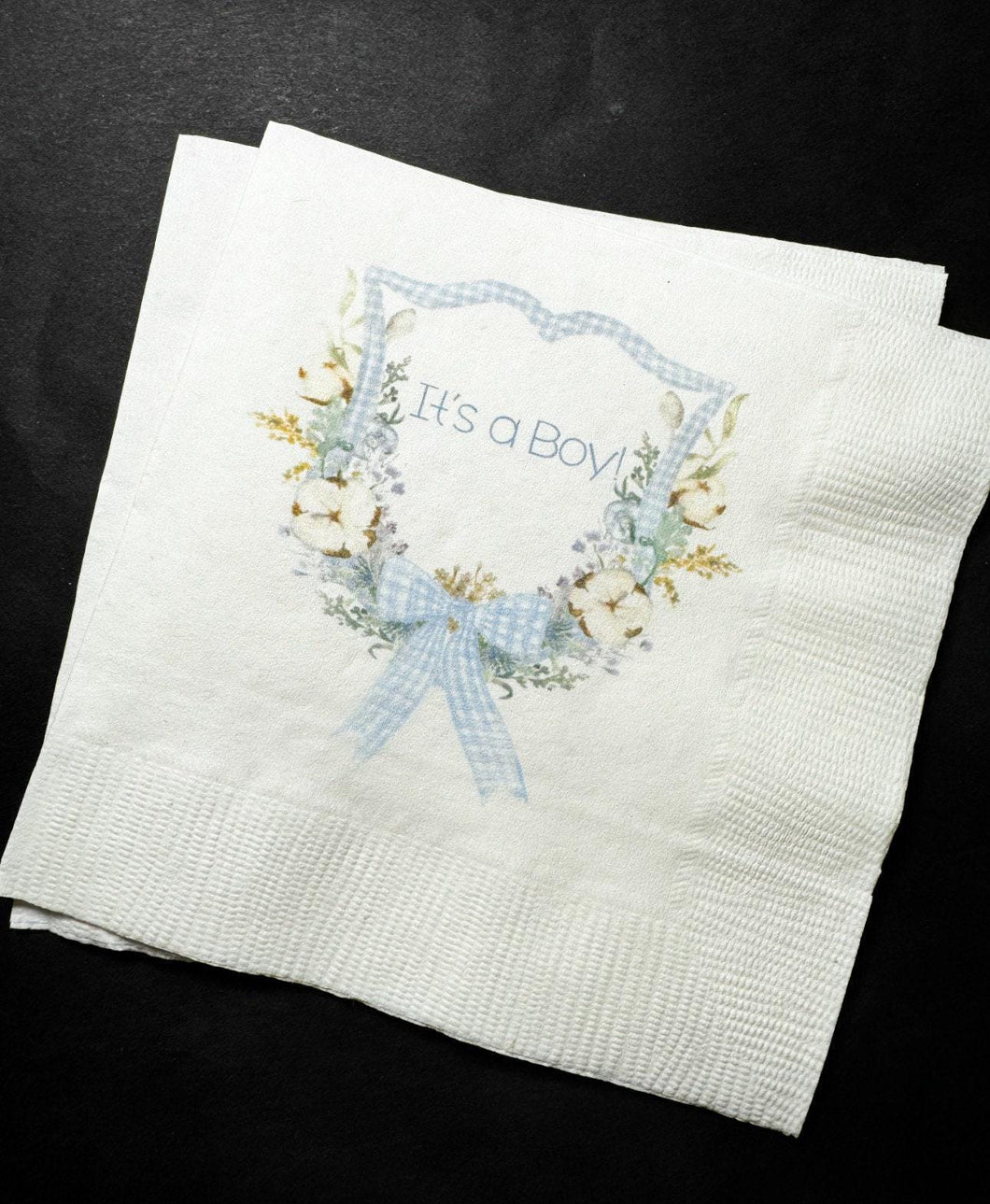 Boy Baby Shower It's a Boy Blue Bow Baby Shower Gingham Preppy Baby Shower Cocktail, Luncheon or Dinner Napkins Set of 25