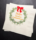 Christmas Red Bow Family Christmas Party Gathering Holiday Party Christmas Eve Personalized Cocktail, Luncheon or Dinner Napkins Set of 25