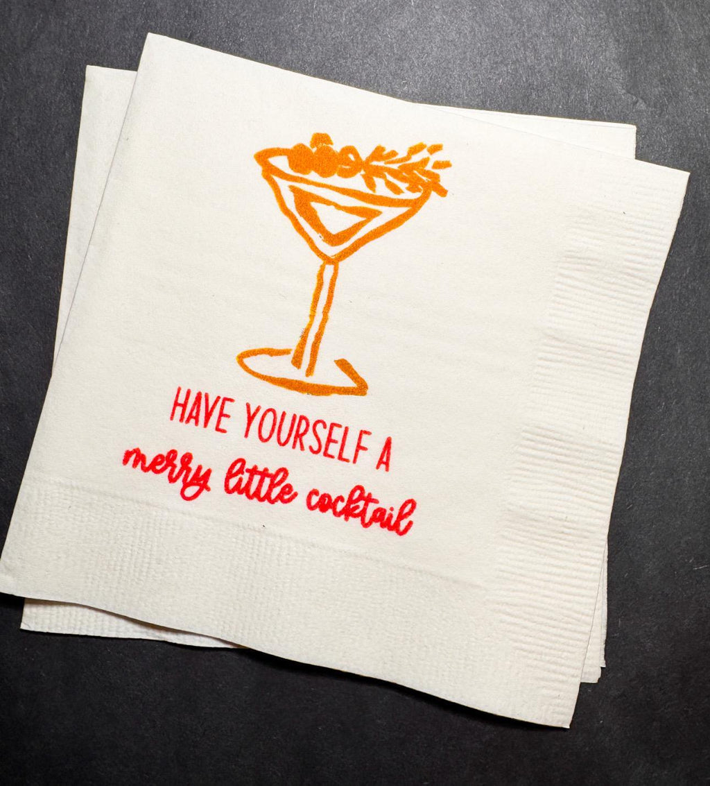 Tini Bit Merry Little Cocktail Holiday Martini Christmas Party Jingle & Mingle Friendsmas Cocktail Luncheon or Dinner Napkins Set of 25