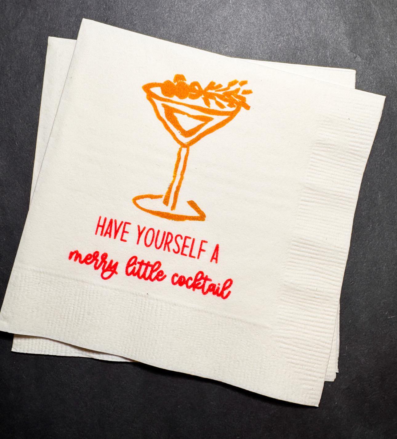 Tini Bit Merry Little Cocktail Holiday Martini Christmas Party Jingle & Mingle Friendsmas Cocktail Luncheon or Dinner Napkins Set of 25