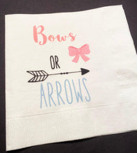 Load image into Gallery viewer, Bows or Arrows Gender Reveal Pink Blue Cocktail, Luncheon or Dinner Napkins Set of 25
