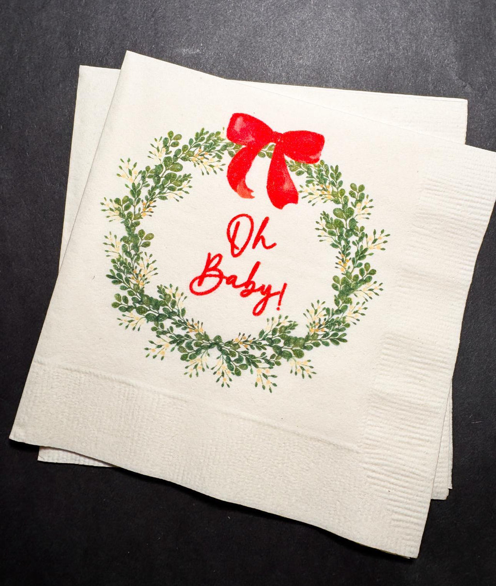 Oh Baby Merry Little Baby Shower Red Bow Theme Winter Christmas December Baby Shower Baby Cocktail, Luncheon or Dinner Napkins Set of 25