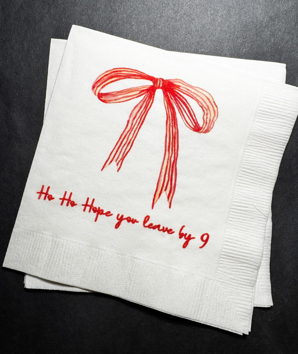 Red Bow Ho Ho Hope you Leave by 9 Tini Bit Merry Christmas Party Friendsmas Holiday Party Cocktail Luncheon or Dinner Napkins Set of 25