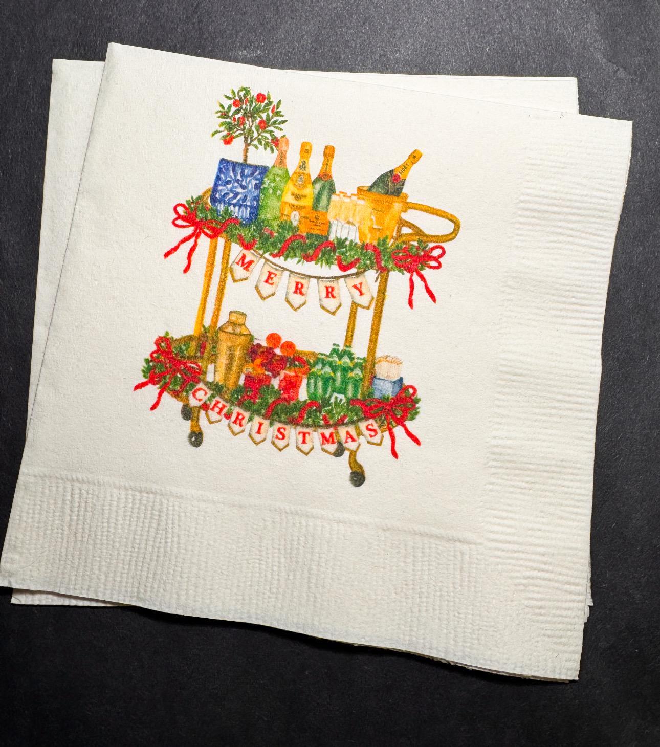 Eat Drink Be Merry Christmas Bar Cart Christmas Cocktail Holiday Party Red Bow Friendsmas Cocktail, Luncheon or Dinner Napkins Set of 25