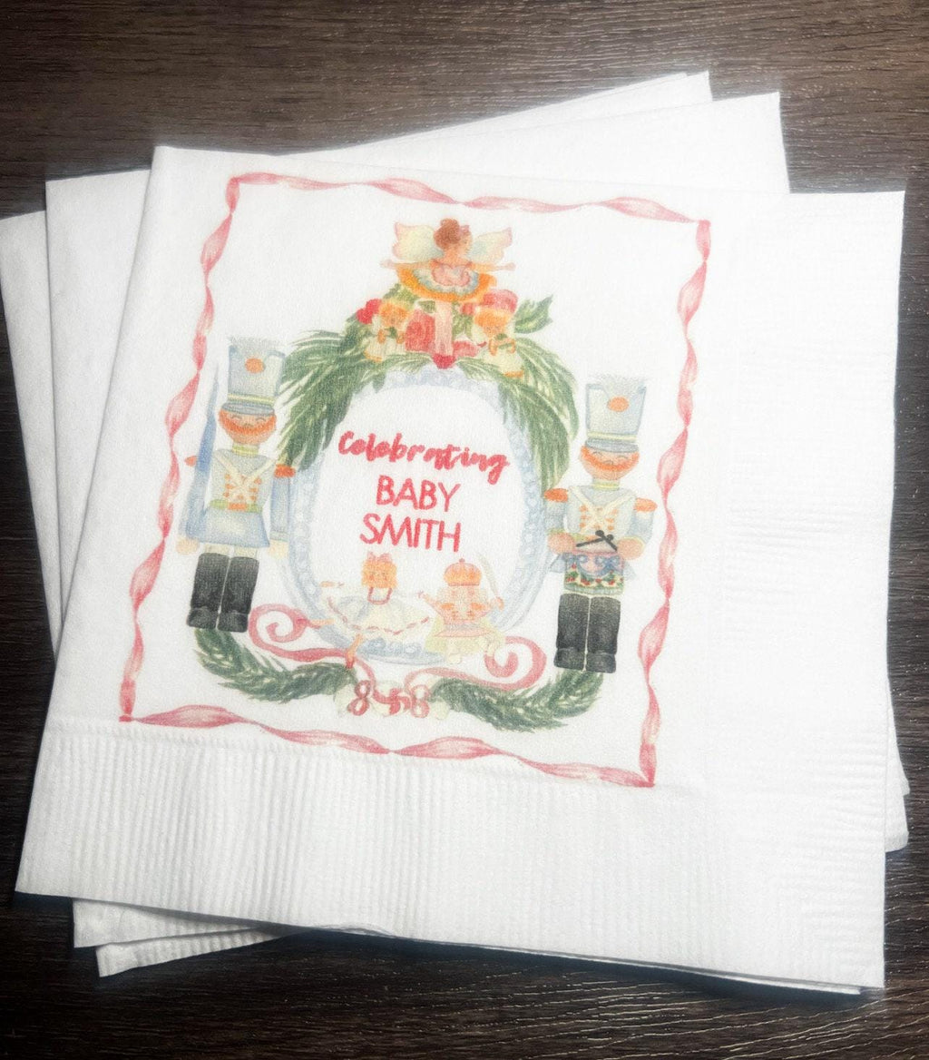 Nutcracker Baby Shower Winter December Baby Shower Merry Little Baby Shower Personalized Cocktail, Luncheon or Dinner Napkins Set of 25