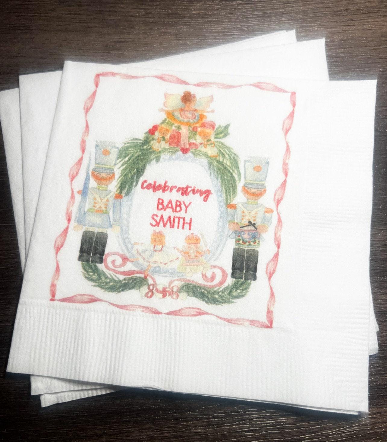 Nutcracker Baby Shower Winter December Baby Shower Merry Little Baby Shower Personalized Cocktail, Luncheon or Dinner Napkins Set of 25