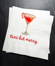 Load image into Gallery viewer, Tini Bit Merry Holiday Martini Christmas Party Jingle &amp; Mingle Friendsmas Holiday Party Cocktail Luncheon or Dinner Napkins Set of 25
