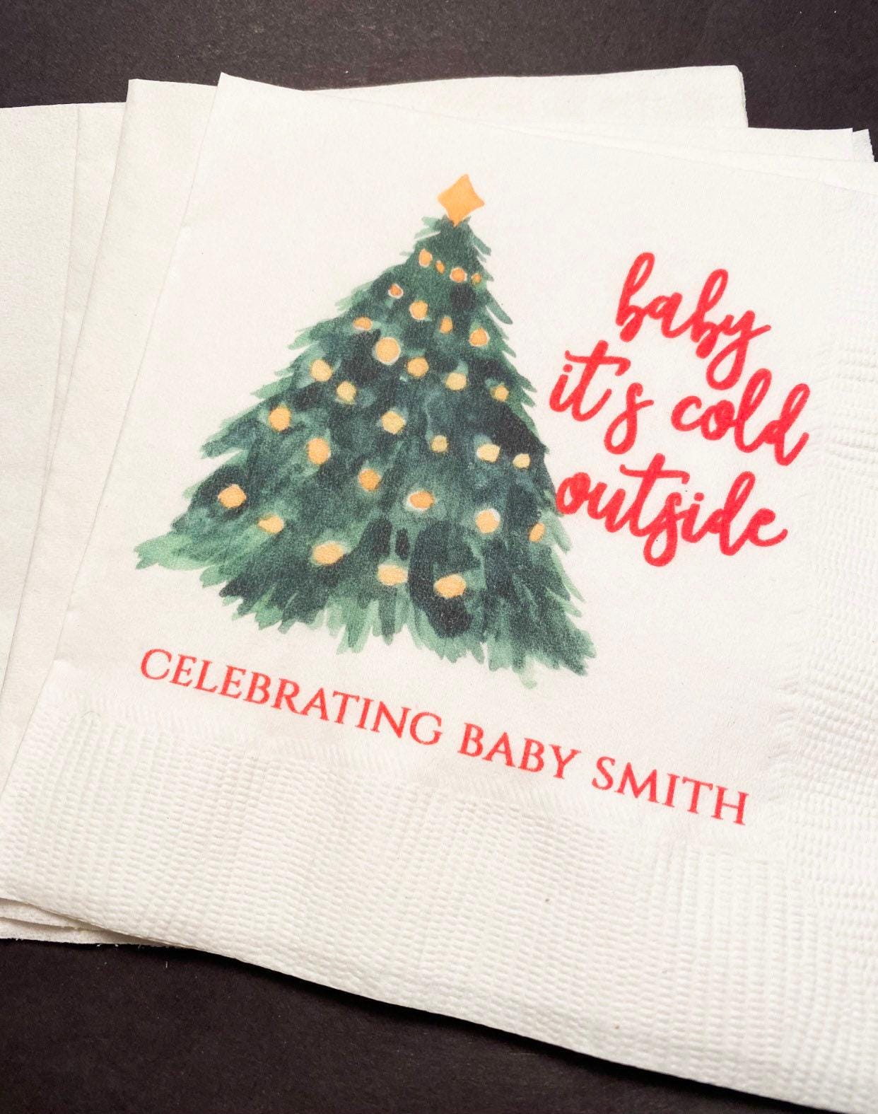 Baby It's Cold Outside Winter Christmas Baby Shower Birthday December Shower Personalized Cocktail, Luncheon or Dinner Napkins Set of 25
