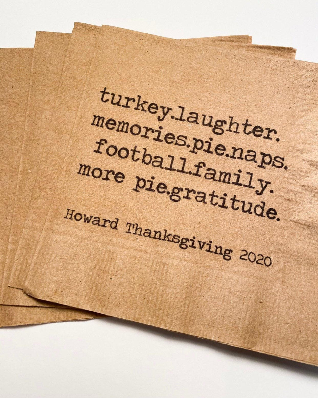 Thanksgiving Turkey Football Pie Personalized Kraft Cocktail or Dinner Napkins, Set of 25