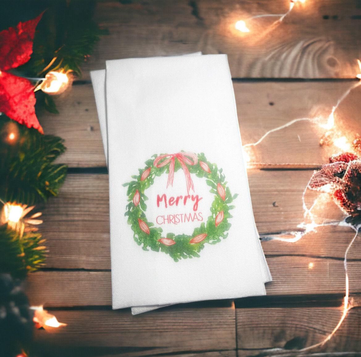 Christmas Guest Towels Linen Feel Ultra Ply White Disposable Towel Dinner Napkin Holiday Christmas Paper Hand Towels, Set of 20