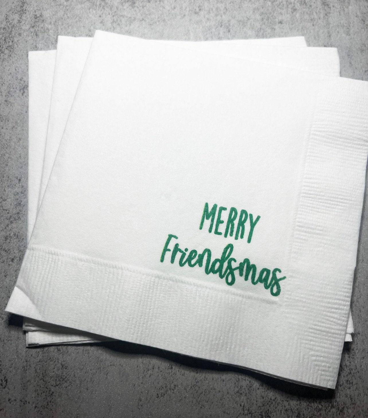 Friendsmas Christmas Party Very Merry Friendsmas It’s giving Friendsmas Funny Christmas Cocktail, Luncheon or Dinner Napkins Set of 25