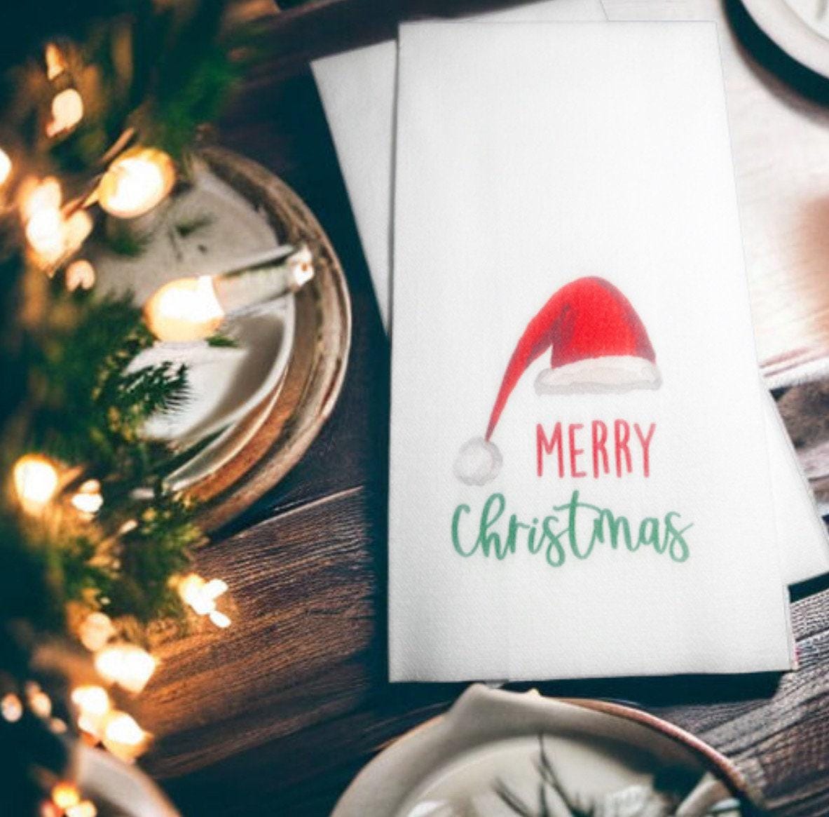 Christmas Guest Towels Linen Feel Ultra Ply White Disposable Towel Dinner Napkin Holiday Christmas Paper Hand Towels, Set of 20