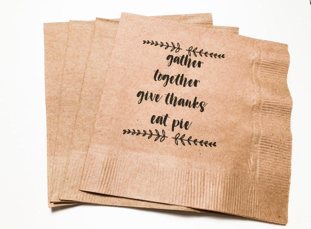 Thanksgiving Gather Together Kraft Cocktail Napkins, Set of 25