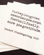 Load image into Gallery viewer, Thanksgiving Turkey Football Pie Personalized Cocktail Napkins, Set of 25
